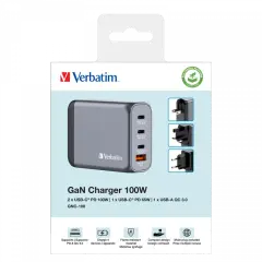 Verbatim 32202 - V GNC-100 GaN Charger 100W 3-USB-C /  1-USB-A  Çıkışa Sahiptir