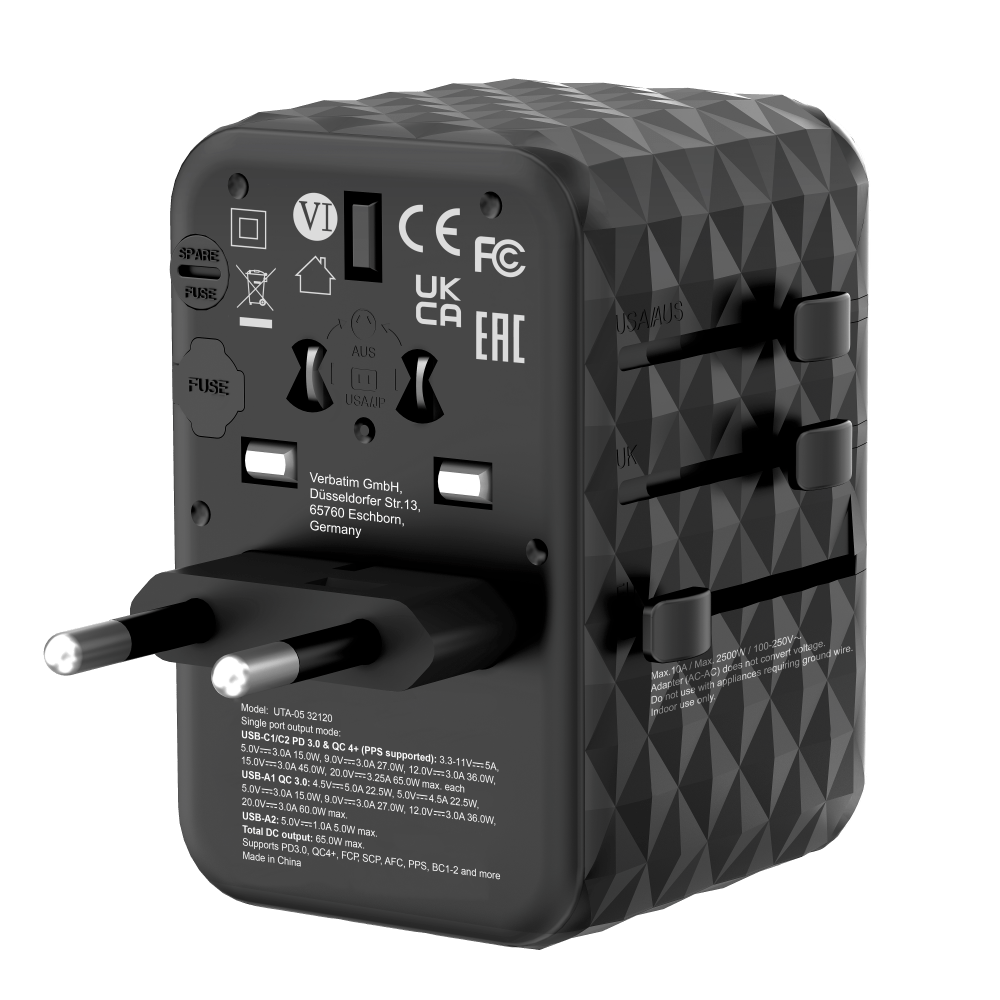 VERBATIM 32120 - V GAN3 UNIVERSAL TRAVEL ADAPTER UTA-06 65W