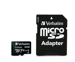VERBATIM 44084 - 64GB 90MB/S PREMIUM U1 MICRO SDXC CLASS 10 (INC ADAPTOR)