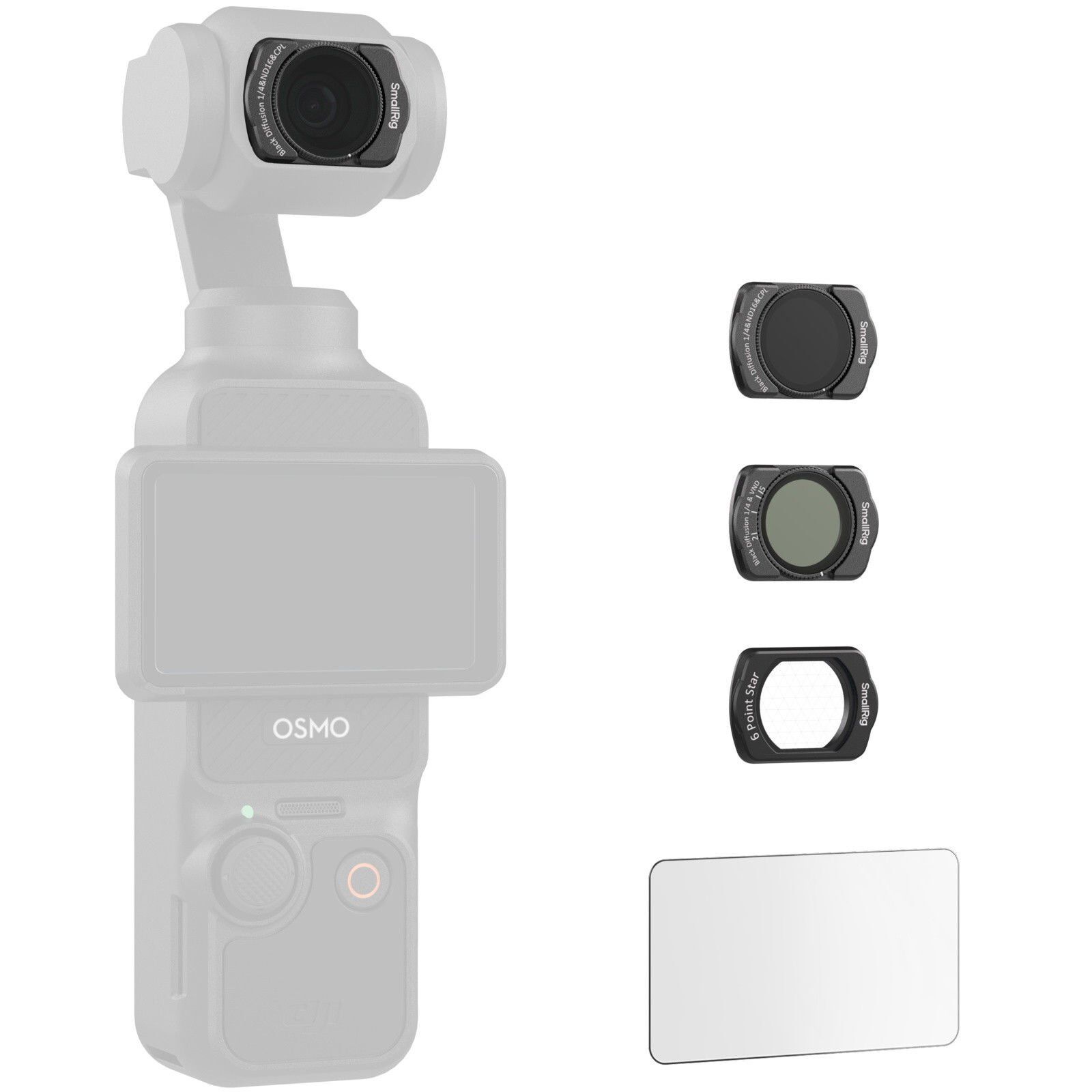 SmallRig 5122 DJI Osmo Pocket 3 için 1/4 Siyah Difüzyon & ND16 & CPL / 1/4 Siyah Difüzyon ve VND 2-5 /  6 Noktalı Yıldız  /  Ekran Koruyucu Çok İşlevli Filtre Kiti