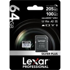Lexar 64GB UHS-I microSDXC V30 4K Silver Plus Professional Hafıza Kartı